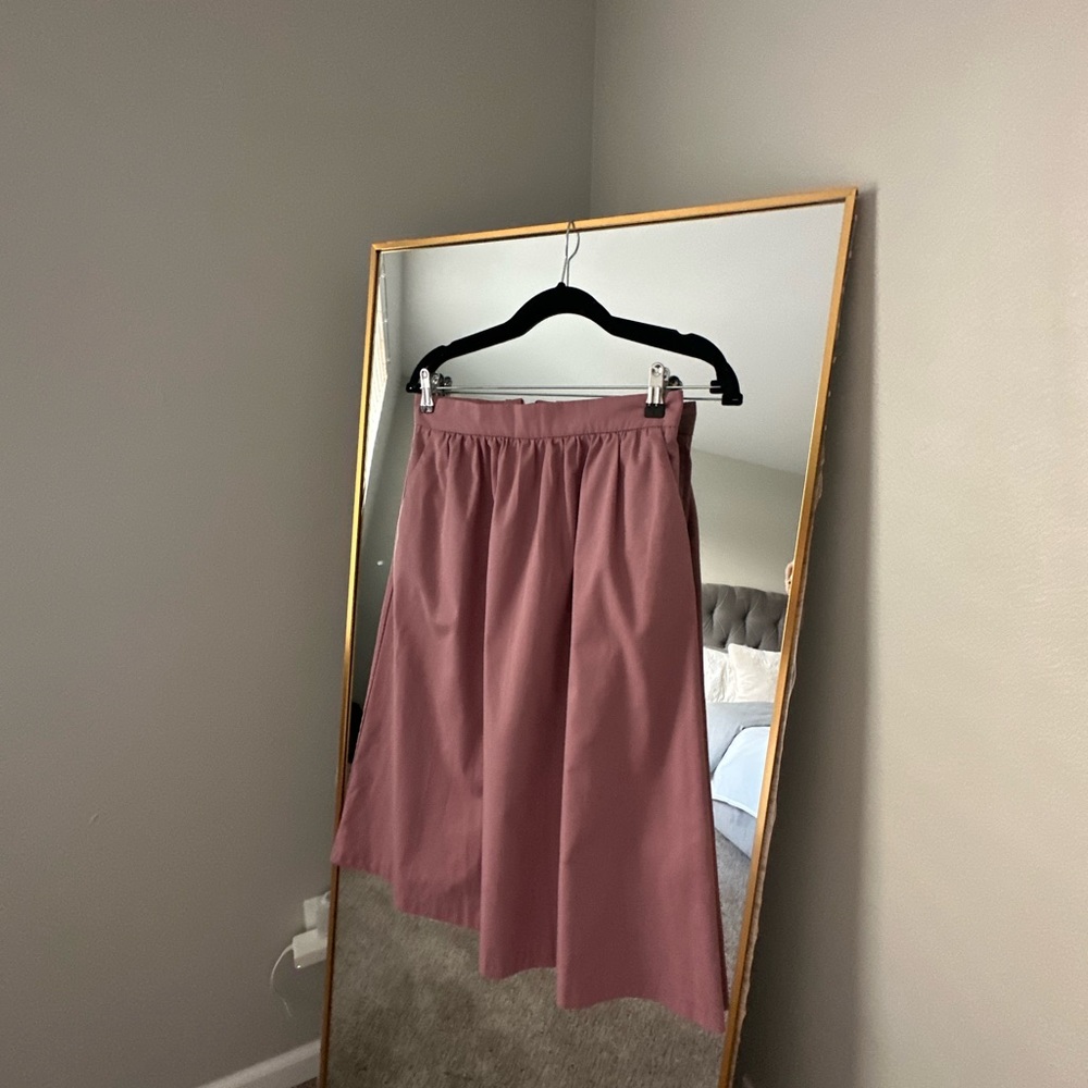 Dusty Rose Cotton Poplin Midi Skirt - Picture 2 of 6